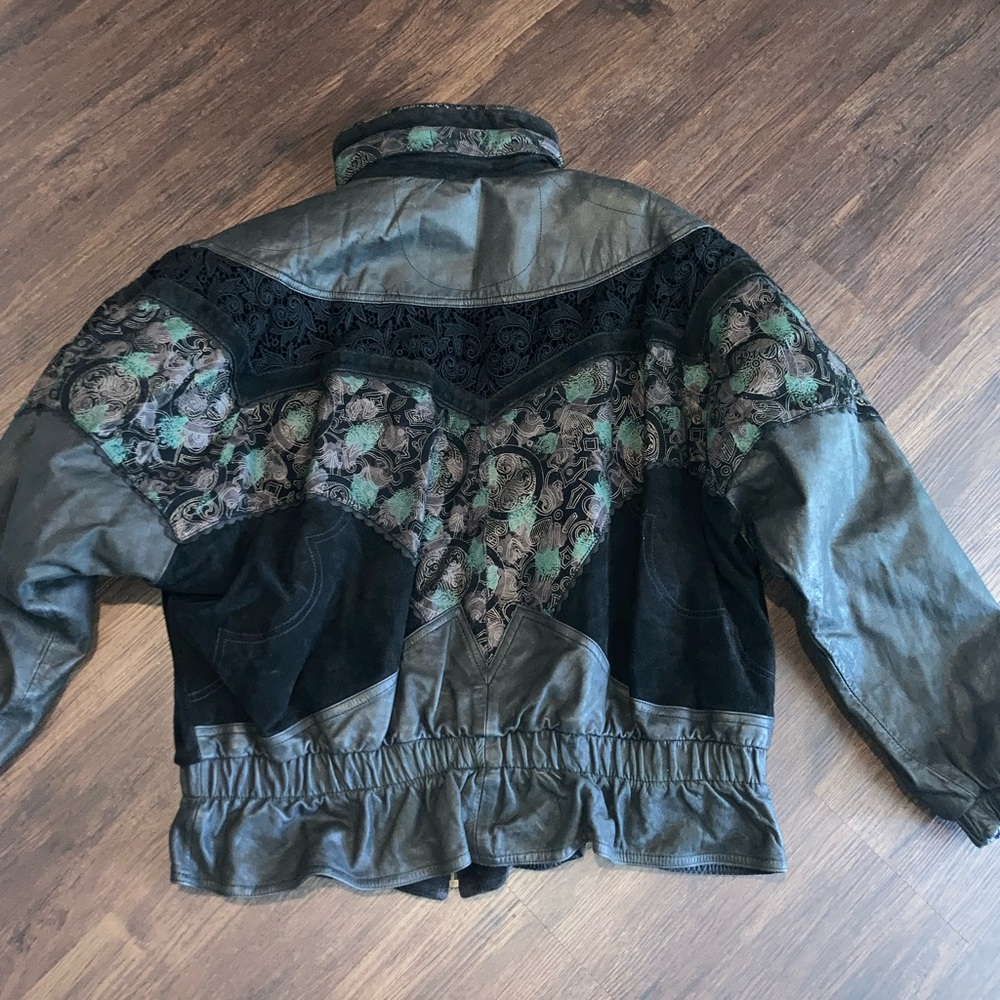 Wilson’s Women's  vintage Black and Green leather Jacket size L - Picture 6 of 8